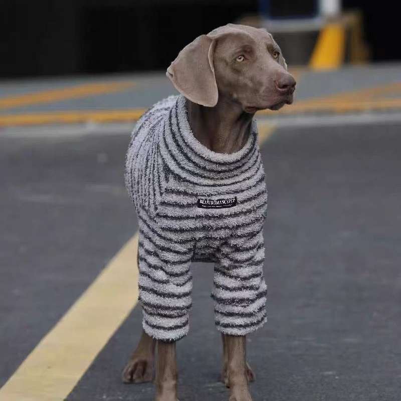 中大型犬秋冬暖绒保暖条纹卫衣