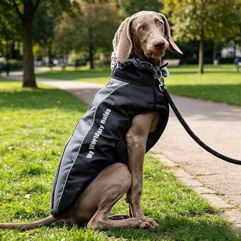 Reflective winter dog coat for large breeds with fur collar