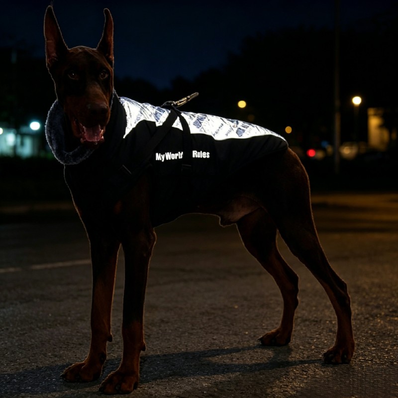 Warm and reflectIve woolen collar cotton-padded jacket for large dogs