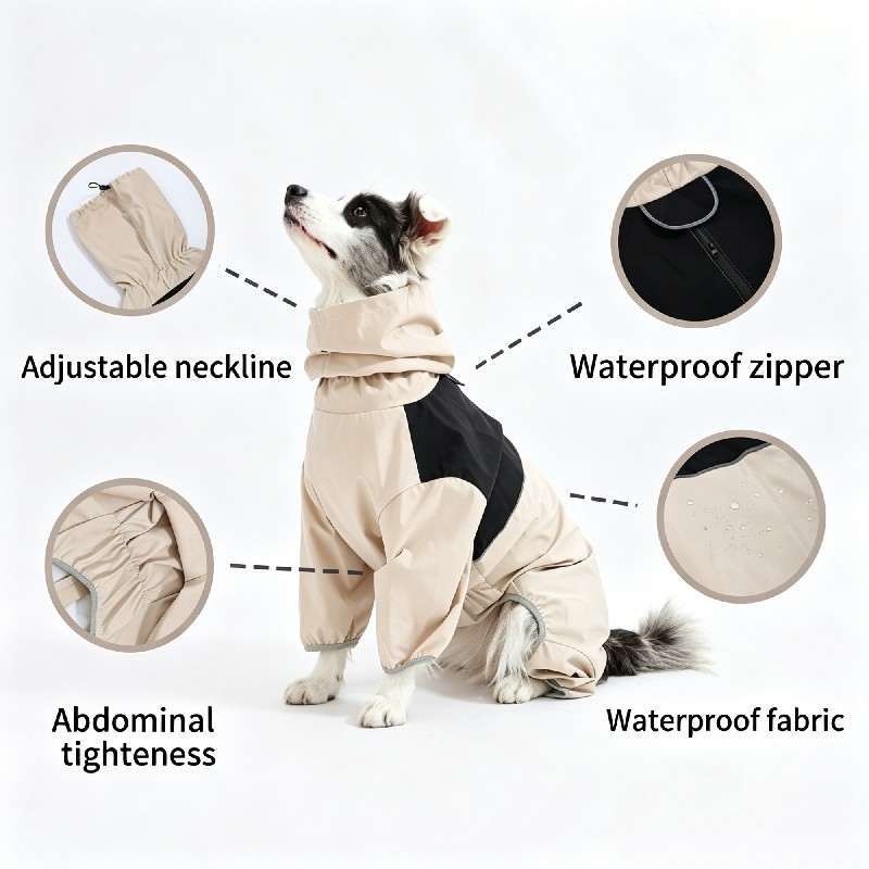 Waterproof Quick-Dry Four-Leg Raincoat with Belly Wrap for Medium & Large Dogs