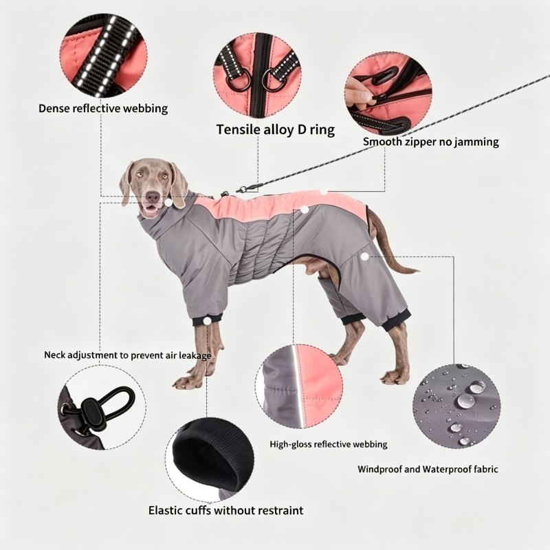 为大型犬设计的加绒牵引四脚棉衣