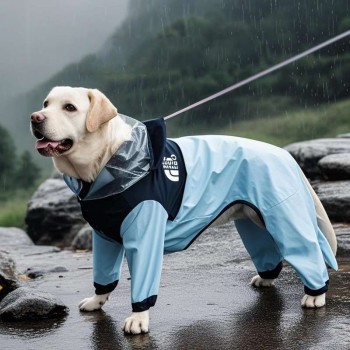 Hooded waterproof full-body raincoat for medium-large dogs