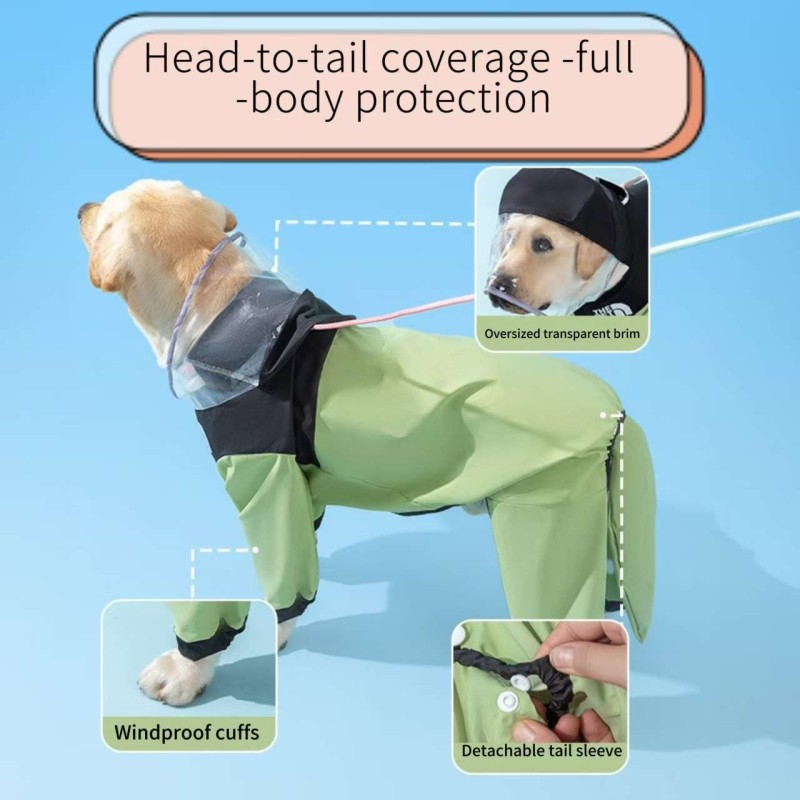 Hooded waterproof full-body raincoat for medium-large dogs