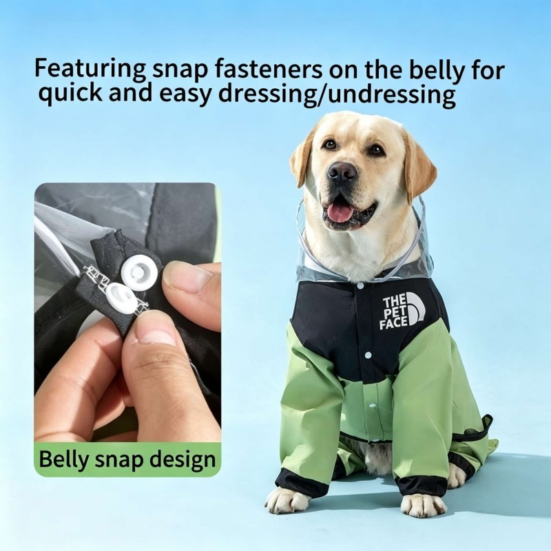Hooded waterproof full-body raincoat for medium-large dogs