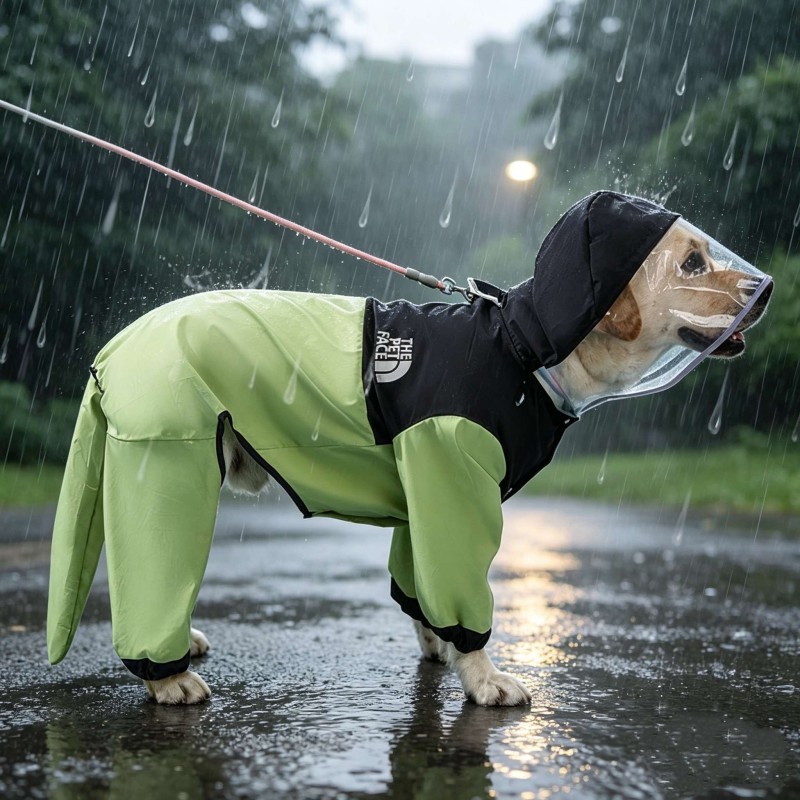 Hooded waterproof full-body raincoat for medium-large dogs