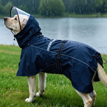 Waterproof windproof dog raincoat with neck gaiter