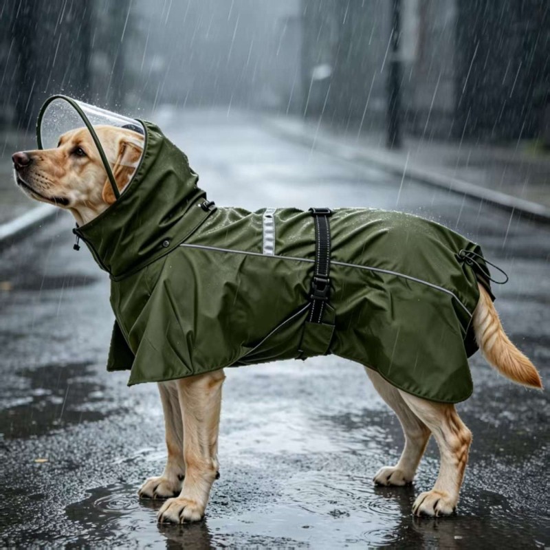 Waterproof windproof dog raincoat with neck gaiter