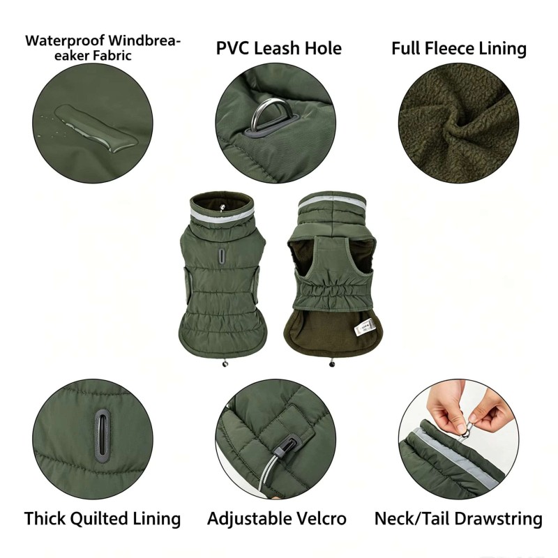 Waterproof Windproof Reflective Dog Winter Coat – Thick Padded Warm Jacket for Cold Weather