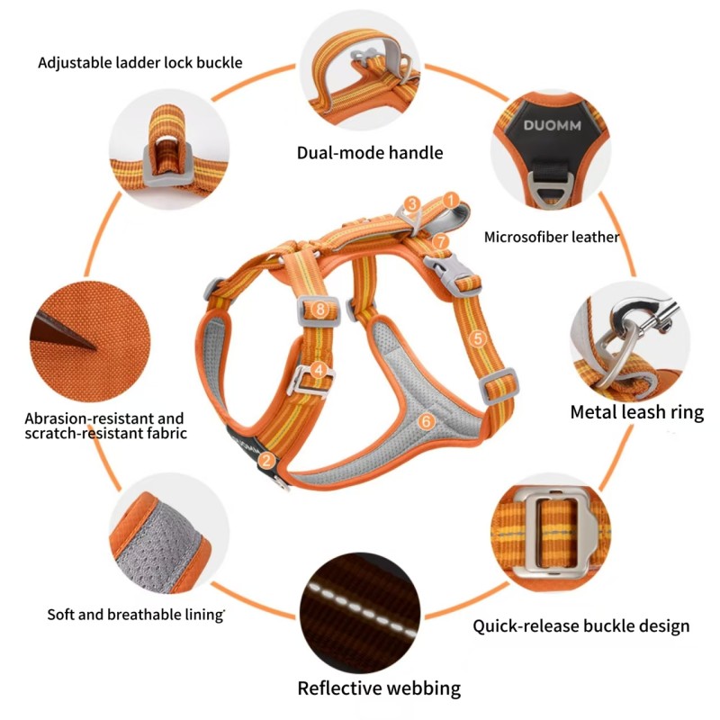Reflective No-Pull Harness for Large Dogs with Dual Leash Rings