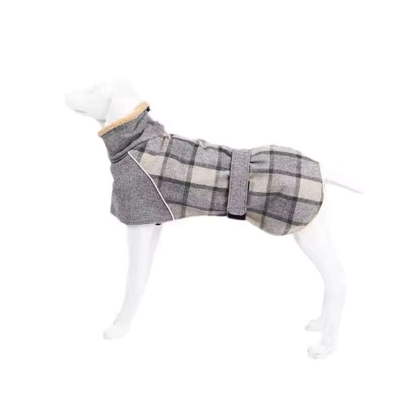 Plaid Print Winter Coat for large Dogs – Fleece & Warm