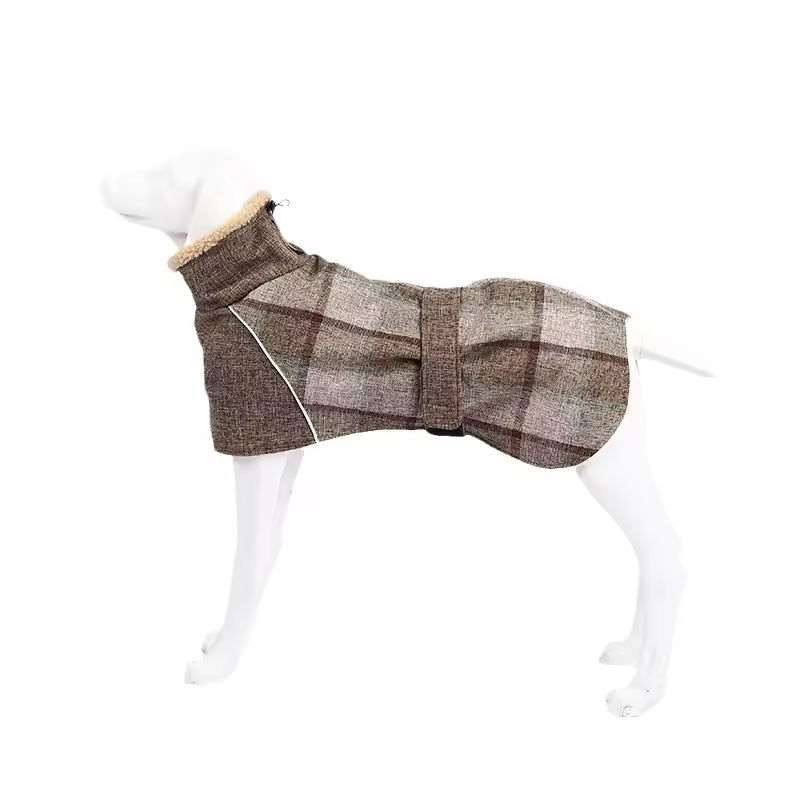 Plaid Print Winter Coat for large Dogs – Fleece & Warm