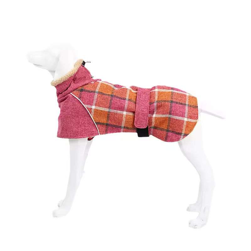 Plaid Print Winter Coat for large Dogs – Fleece & Warm
