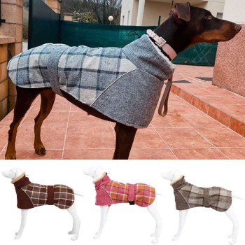 Plaid Print Winter Coat for large Dogs – Fleece & Warm
