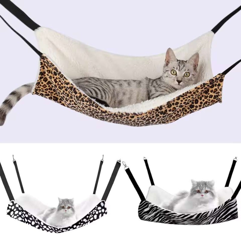 Hanging Cat Cage Hammock, Leopard Zebra Dot Print Pet Sleeping Bag