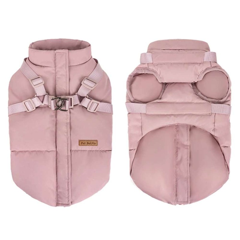 Padded Dog Coat with Harness – Warm Solid for Small/Medium