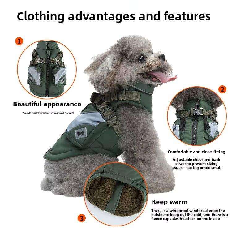 Waterproof Winter Dog Jacket with Chest-Back Zipper, for Small & Medium Breeds